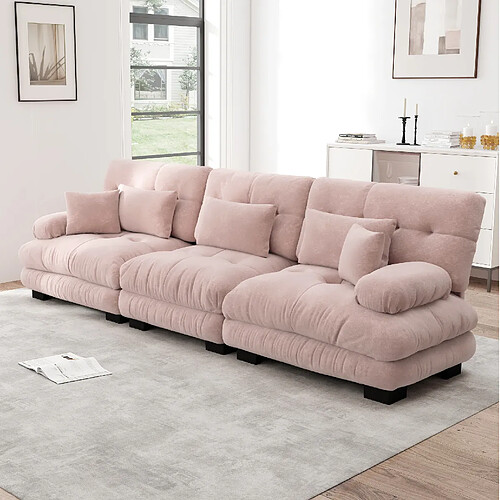 MIVRAY Canapé 3 Places Modulable 313x77x81 Cm avec coussins, Tissu, Rose