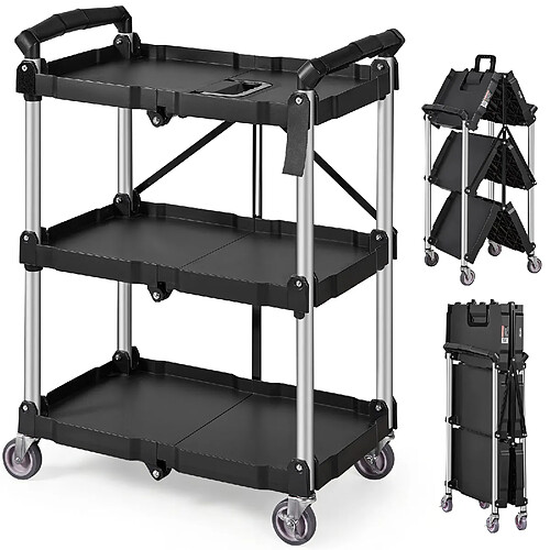 VEVOR Chariot de Service Utilitaire Pliable 3 Niveaux 74,8 kg Roues Pivotantes