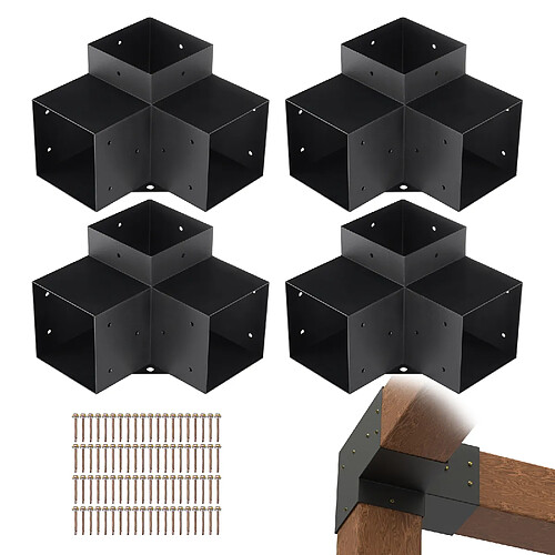 VEVOR Kit Supports Pergola 3 Voies pour Poteau Gazebos 6"x6" 15x15 cm Lot de 4
