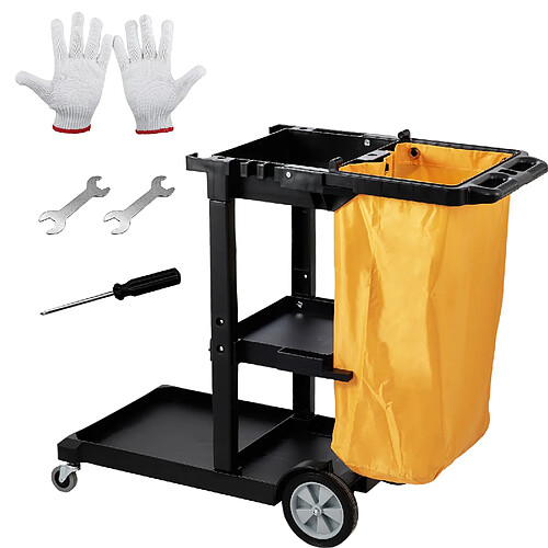VEVOR Chariot de Ménage Professionnel Chariot de Nettoyage PP 3 Niveaux Sac PVC