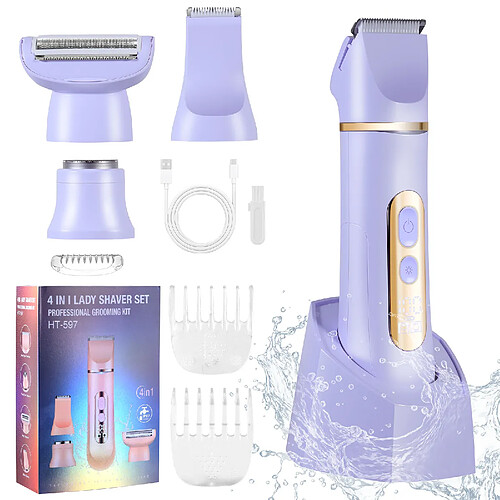 Épilateur HT-597, Tondeuse Rasoir Femmes HATTEKER Tondeuse Visage, 4-en-1, Étanche Violet