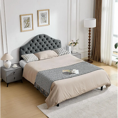 modfu Lit adulte 140x200 cm, tête de lit réglable, en velours, gris