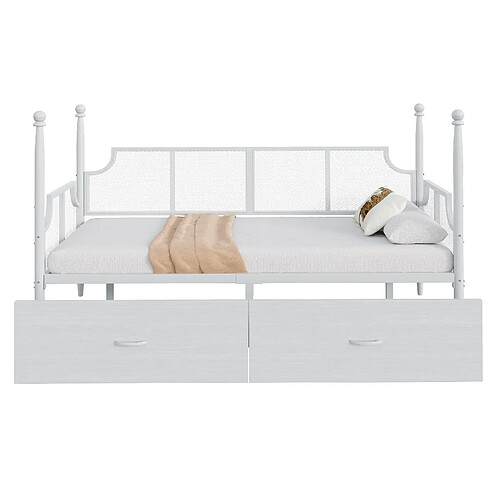 STILVORA Lit banquette 90/200 cm blanc en métal avec 2 tiroirs style vintage
