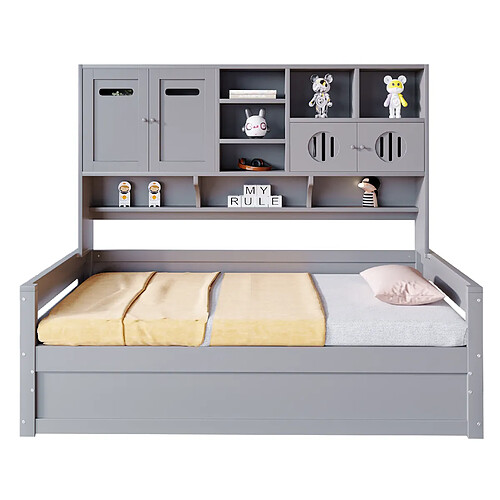 STILVORA Lit banquette 90/200 cm gris en bois avec rangement hydraulique