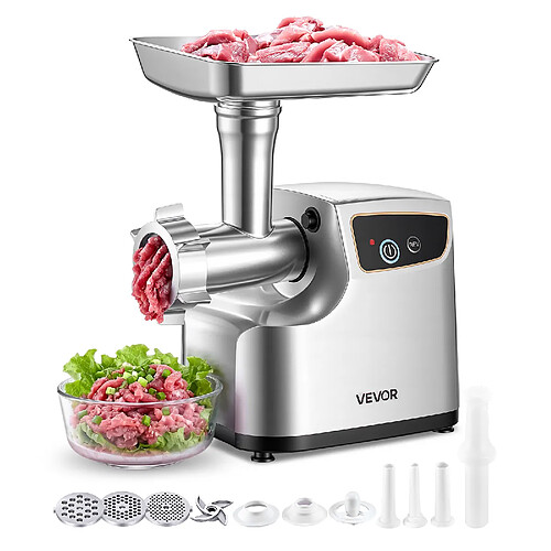 VEVOR Hachoir à Viande Électrique Capacité 2,3 kg/min avec 3 Plaques Cuisine