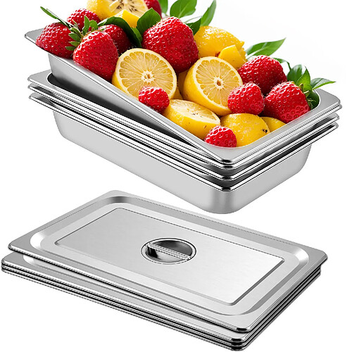 VEVOR 13 L Bac Gastro en Inox Profondeur 10 cm avec Couvercle Anti-bourrage