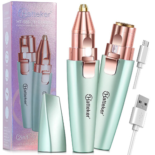 Épilateur, Épilateur Facial, Tondeuse Sourcils HATTEKER, 2-en-1 Wet & Dry, Vert