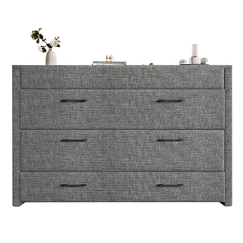 STILVORA Lit escamotable 140/200 cm gris en lin avec USB Type-C et tiroir