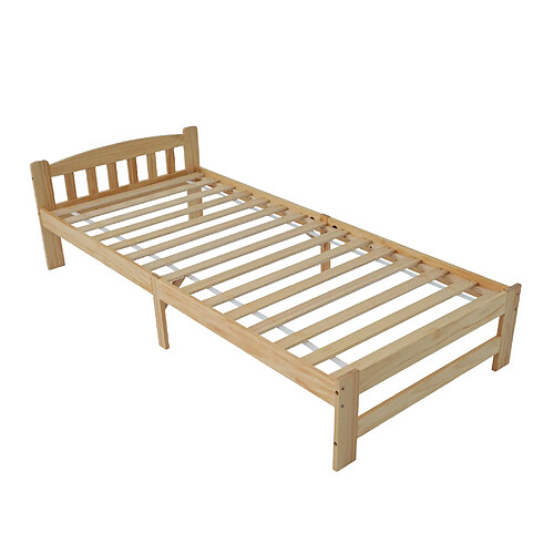STILVORA Lit simple 90/200 cm naturel en pin massif avec tête de lit et sommier