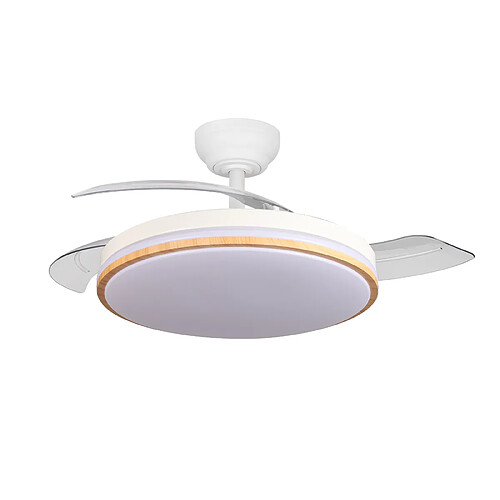 Autres Temps Ventilateur plafond LED retractable Yatek Rubia 60W blanc hetre