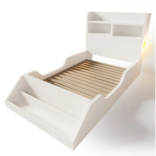STILVORA Lit enfant 90/200 cm blanc en bois avec étagères et veilleuses