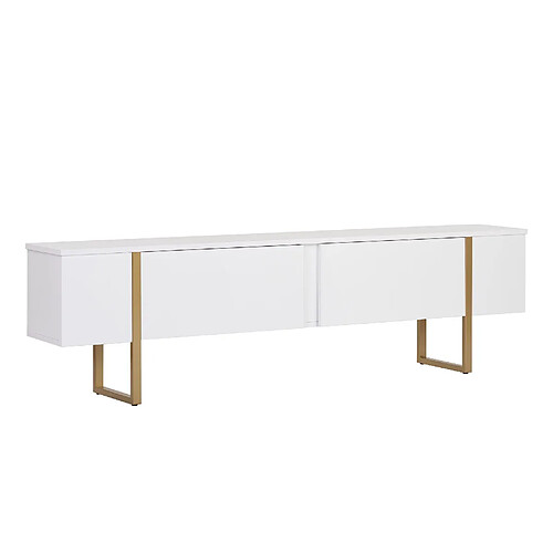 Hanah Home Meuble TV en bois - 180 x 30 x 50 cm - Blanc / Or