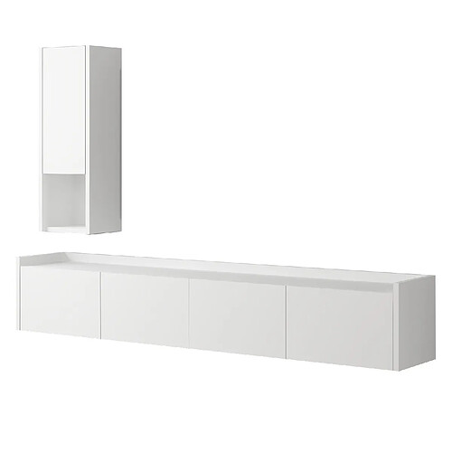 Hanah Home Meuble TV avec étagère murale en bois - 160 x 30 x 35 cm - Blanc