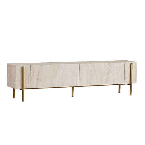 Hanah Home Meuble TV en bois - 180 x 30 x 45 cm - Travertin / Or