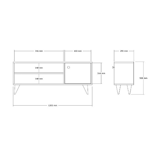 Hanah Home Meuble TV en bois - 120 x 29 x 50 cm - Pin Atlantique