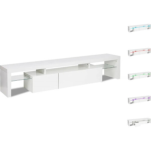 Habitat Et Jardin Meuble TV LED laqué - 187.5 x 34 x 38 cm - Blanc
