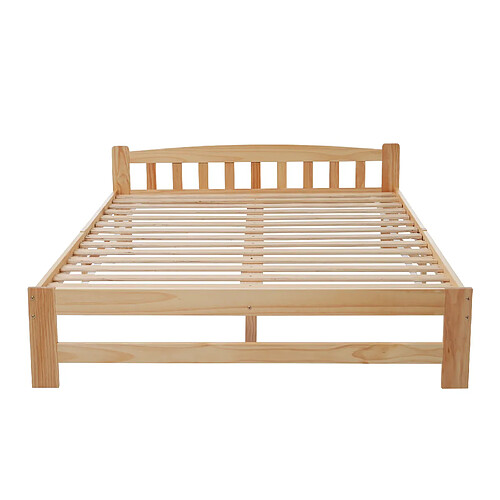 MIVRAY Lit double adulte 140x200 cm, 15 lattes, bois massif, Couleur naturelle