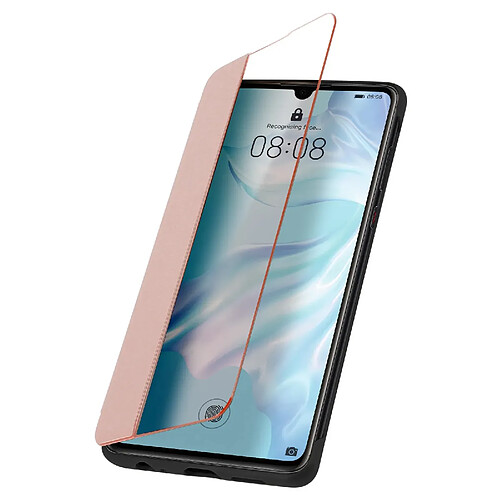Avizar Étui Folio pour Huawei P30 avec Grande Fenêtre de Visualisation Rose champagne