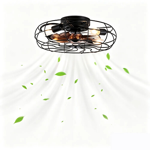 DZMDIP Ventilateur cage industriel 48 cm avec éclairage LED et télécommande noir