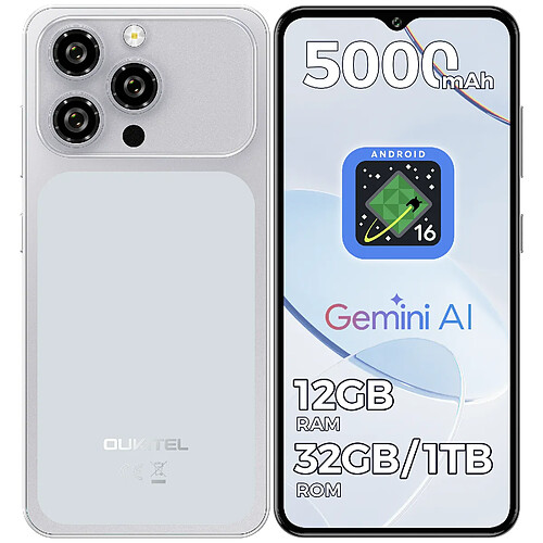 Smartphone OUKITEL C17, écran 6,52", 12Go RAM + 32Go extensible 1To,Argent