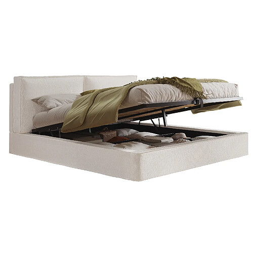 STILVORA Lit rembourré 180/200 cm beige en bouclé avec coffre hydraulique