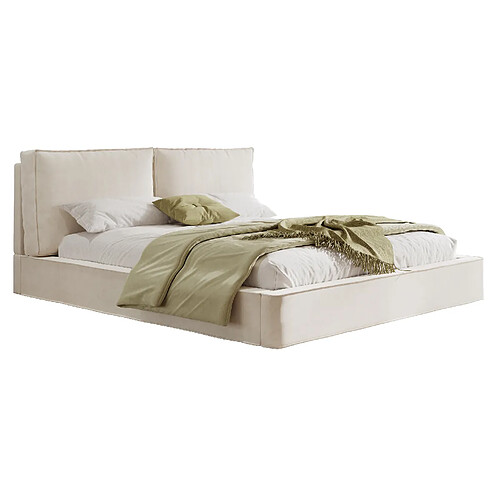STILVORA Lit rembourré 231/196/105 cm beige en Chenille avec tête de lit capitonnée