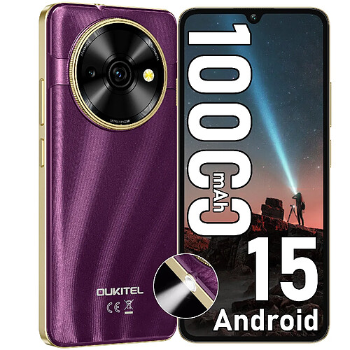 Smartphone OUKITEL C59 batterie 10000mAh 16Go+128Go écran 6,88" 90Hz Android15 Violet