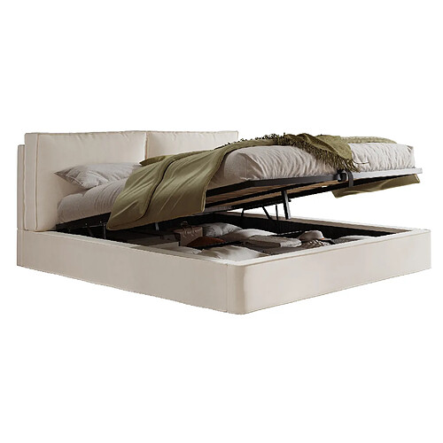 STILVORA Lit coffre 180/200 cm beige en velours avec tête de lit rembourrée