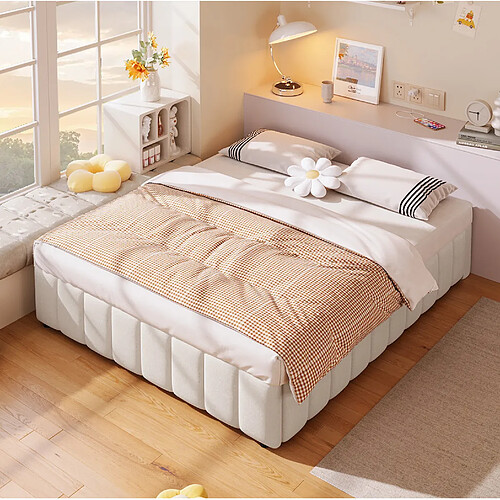Lit Coffre 140x200 cm - Modenvie - rangement hydraulique sans tête de lit - Beige