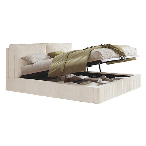 STILVORA Lit double 180/200 cm beige en velours côtelé avec rangement hydraulique