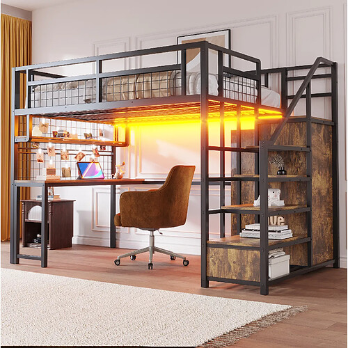 Lit mezzanine 140x200 cm - Modenvie - rangement avec bureau - Noir