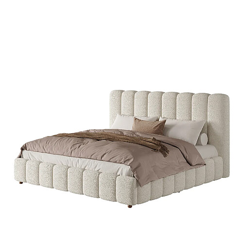 STILVORA Lit rembourré 200/200 cm blanc en bouclé avec grand coffre hydraulique
