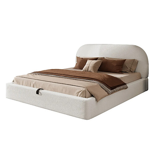 STILVORA Lit coffre 180/200 cm beige en bouclé avec tête de lit rembourrée