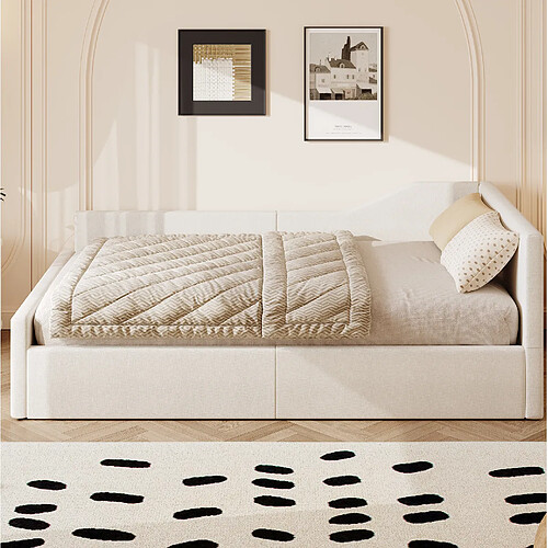 Lit Coffre 140x200 cm Modenvie rangement Beige sans matelas