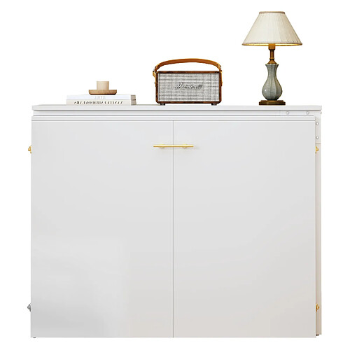 STILVORA Lit escamotable 90/200 cm blanc en métal et bois avec bureau pivotant