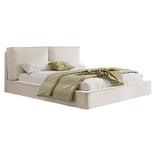 STILVORA Lit double 160/200 cm beige en chenille avec tête de lit rembourrée