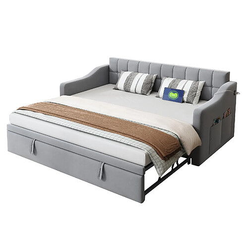 STILVORA Lit rembourré 90/190 cm gris clair en velours extensible