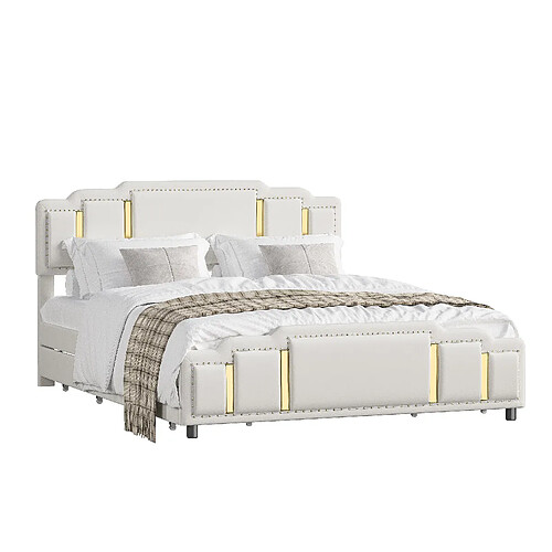 STILVORA Lit rembourré 140/200 cm beige en velours avec LED et rangements