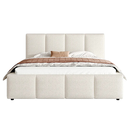STILVORA Lit rembourré 180/200 cm beige en bouclé avec tête de lit capitonnée