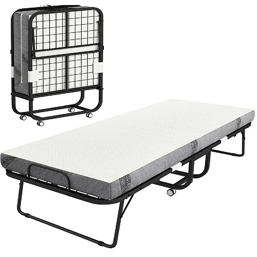 STILVORA Lit d'appoint 200/90/42,5 cm blanc en polyester pliable avec roulettes