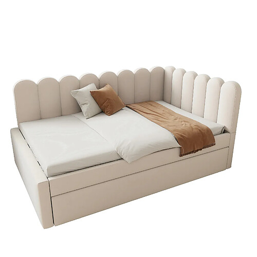 STILVORA Canapé-lit 140/200 cm beige en velours avec lit gigogne et dossier fleur