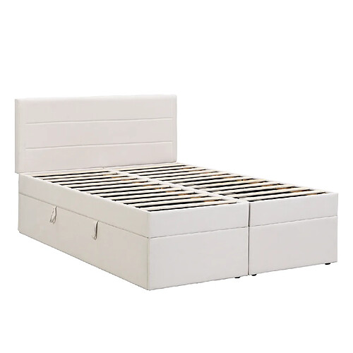 MIVRAY Lit coffre double 140x200 cm, grand espace de rangement, bois et MDF, beige