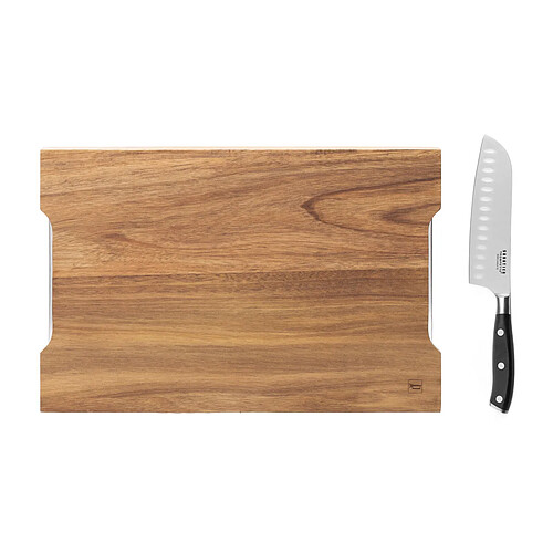 Sabatier Trompette Vulcano - Planche à découper doubles tiroirs 42x28x4cm et Couteau Santoku 18cm