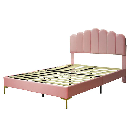 MIVRAY Lit double adulte 140x200 cm, tête de lit réglable, velours rose