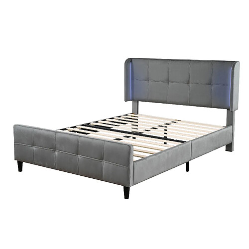MIVRAY Lit double 140x200 cm, LED 16 couleurs et tête de lit réglable, velours gris