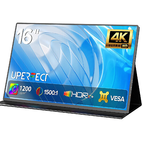 Moniteur portable UPERFECT 16" 4K 3840x2400 IPS avec USB-C et mini HDMI, contraste 1500:1