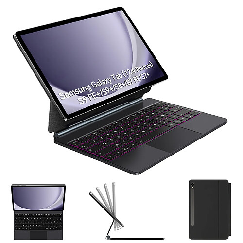 VANWIN Clavier Pour Samsung Galaxy Tab S10+Plus/S9+Plus/S9 FE+Plus/S8+Plus/S7+Plus 12,4"AZERTY