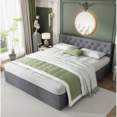 Lit Coffre 140x200 cm - Modenvie - rangement hydraulique - Velours gris