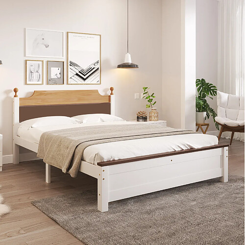 Lit Double 140x200 cm Modenvie structure stable en bois et sommier Blanc