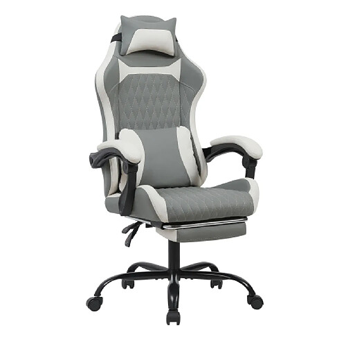 DZMDIP Fauteuil gaming simili cuir respirant avec repose-pieds et rotation 360°, Vert et Blanc